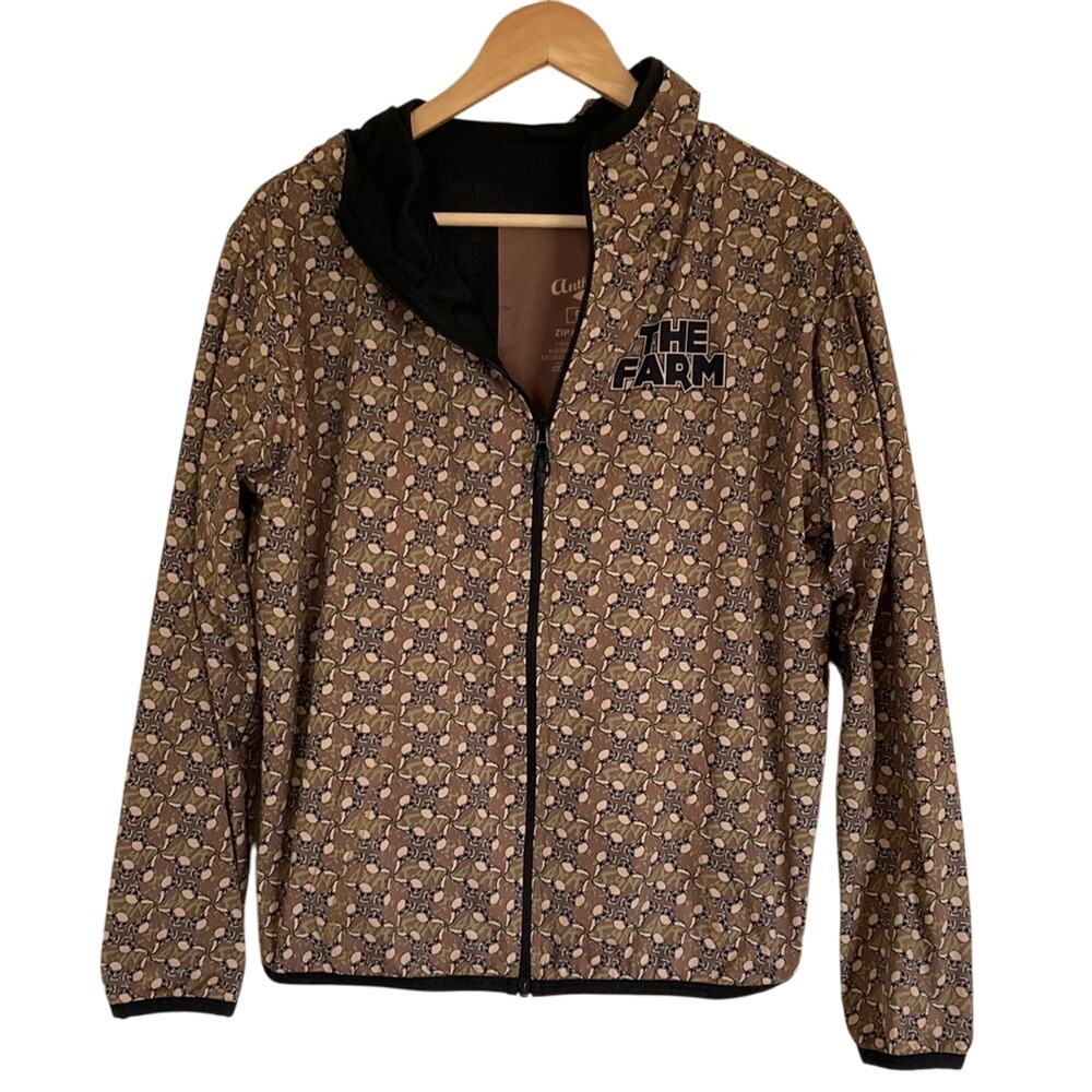 Anthrax Mens Band‎ The Farm Skull Hooded Jacket Size Small Black Tan Green